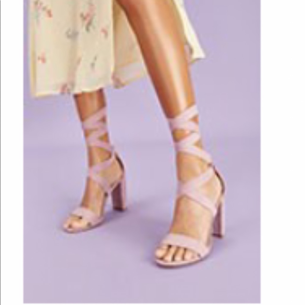 Faux Suede Lace Wrap Up Block Heel